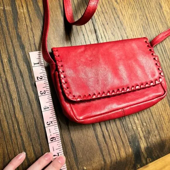 Vintage Inspired Red Leather Crossbody Bag with Hand-Stitched Details Boho - Picture 10 of 11